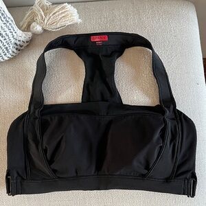 Spanx Black Racerback Sports Bra Mesh Detail Pullover Clasp Sides M